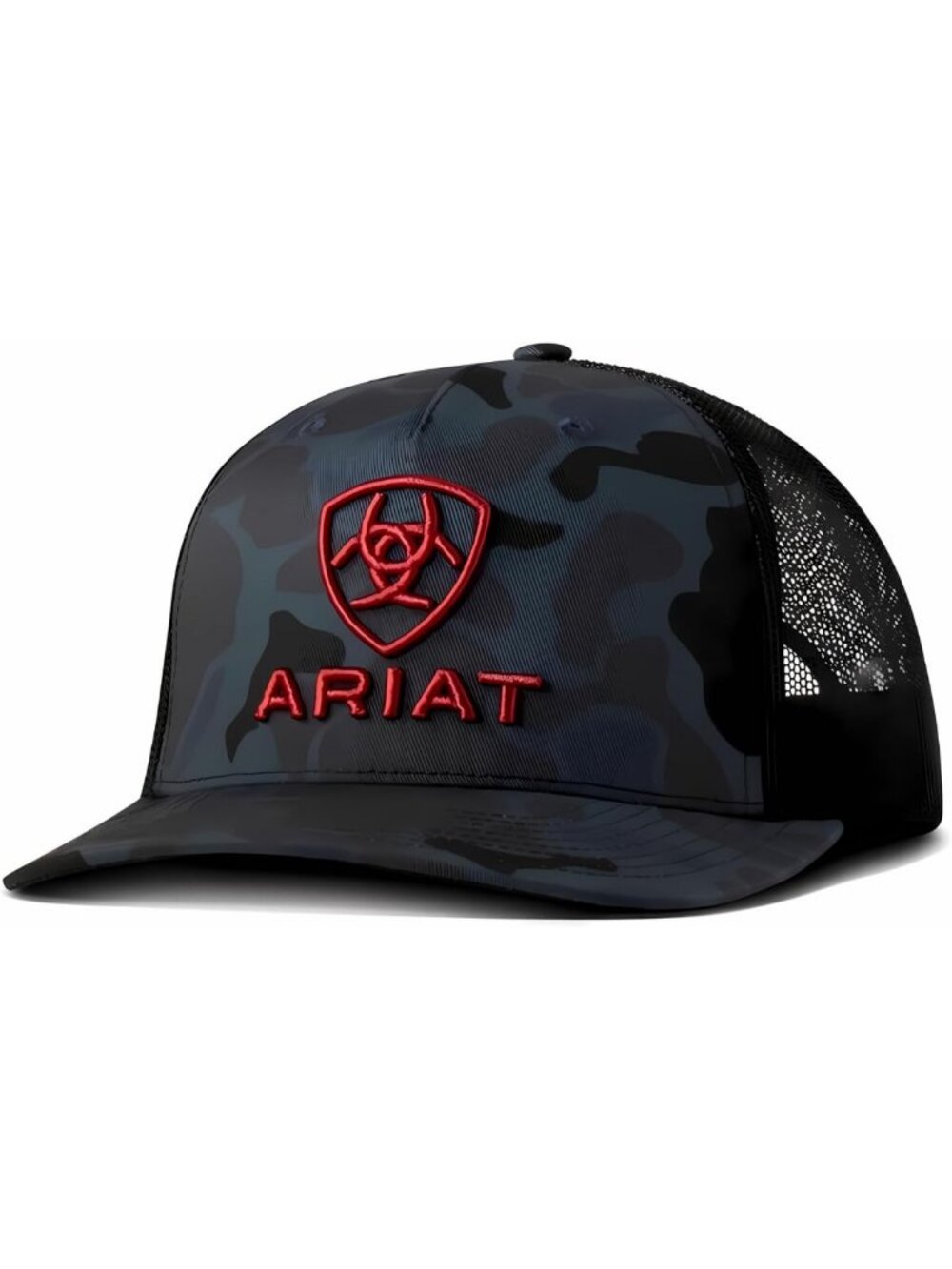 Navy Camo Trucker Cap with Red 3D Embroidery | Stylish Men's Hat, Adjustable Fit